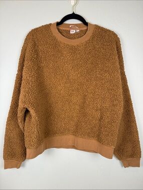 🧸 GAP Brown Sherpa Teddy Fleece Crewneck Pullover - Medium